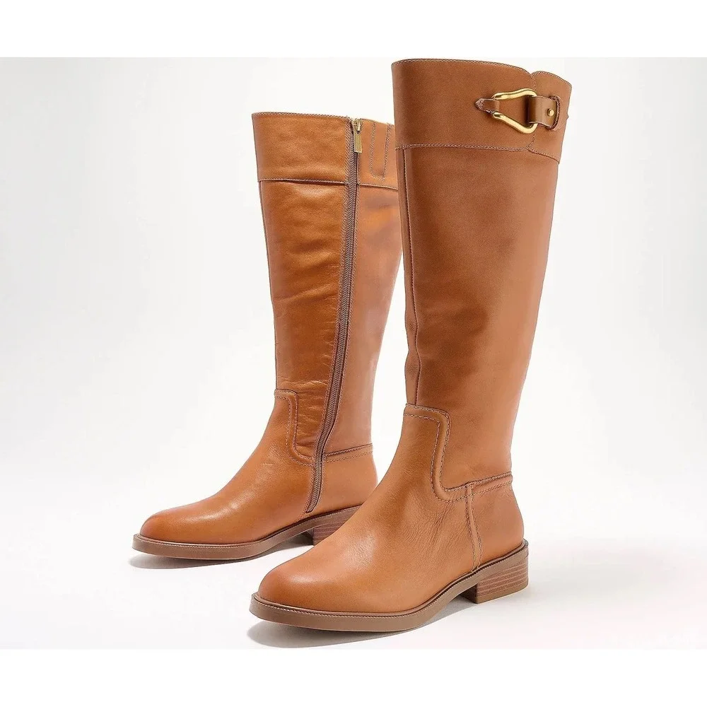 Vince Camuto VC Andalain Golden Walnut Neo Lux Burnish Riding Boots Size 8M NEW‎